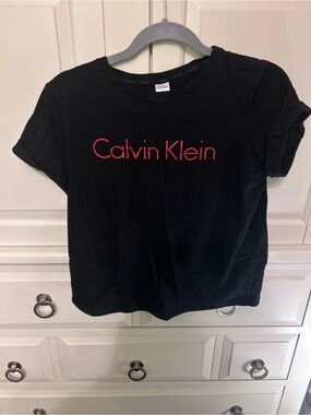 Calvin Klein Black Tee with Small Red Logo Trim